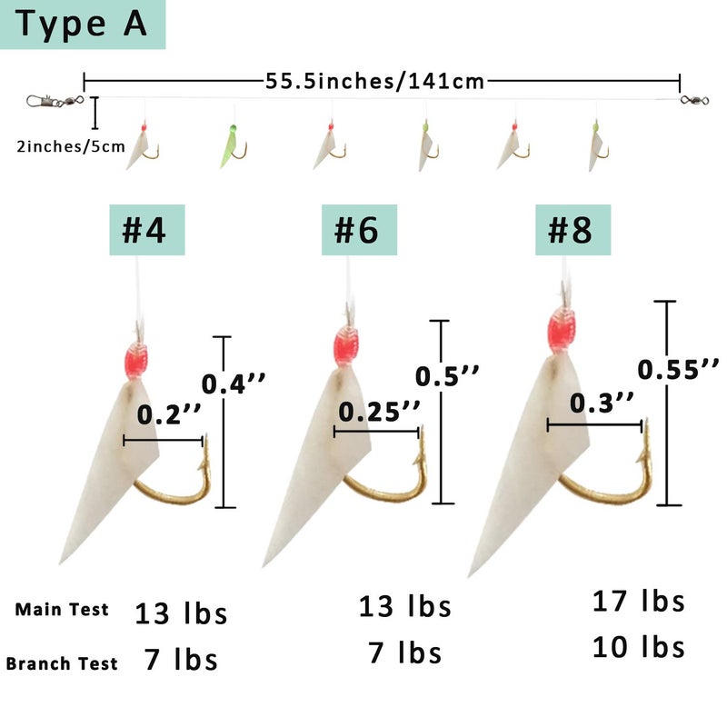 JSHANMEI Fishing Bait Rigs Set 15 Packs String Hooks Glow Lure Rig Saltwater Surf Fishing Rigs with Real Fish Skin, Sharp Hooks Swivels for Mackeral Herring Baitfish, Type A 4# - Image 2